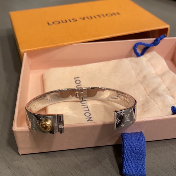 Authentic LV Silver Gold Monogram Bangle Bracelet - Picture 3 of 5